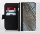 The Faded Blue Paint on Wood Ink-Fuzed Leather Folding Wallet Credit-Card Case for the Apple iPhone 6/6s, 6/6s Plus, 5/5s and 5c