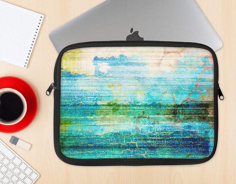 The Faded and Cracked Green Paint Ink-Fuzed NeoPrene MacBook Laptop Sleeve