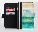 The Faded and Cracked Green Paint Ink-Fuzed Leather Folding Wallet Credit-Card Case for the Apple iPhone 6/6s, 6/6s Plus, 5/5s and 5c