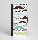 The Fashion Mustache Variety On White Ink-Fuzed Leather Folding Wallet Case for the iPhone 6/6s, 6/6s Plus, 5/5s and 5c