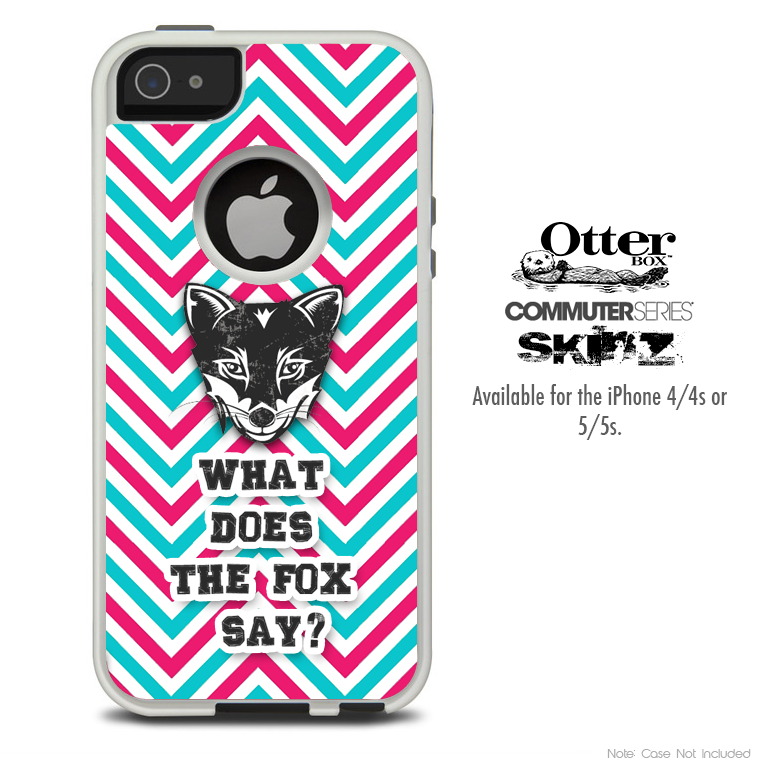 What Does The Fox Say Pink & Blue Chevron Skin For The iPhone 4-4s or 5-5s Otterbox Commuter Case