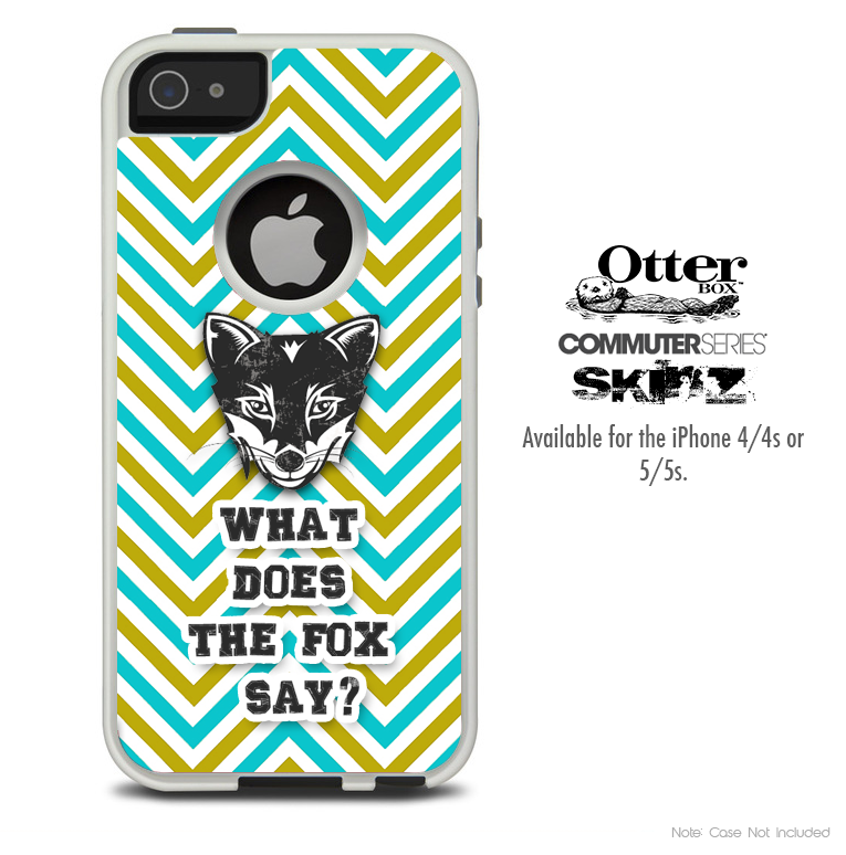 What Does The Fox Say Green & Gold Chevron Skin For The iPhone 4-4s or 5-5s Otterbox Commuter Case