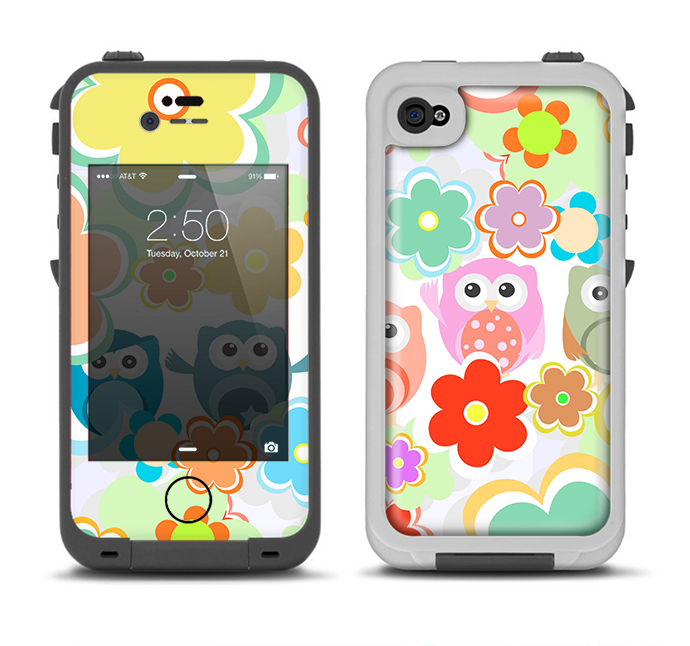 The Fun-Colored Cartoon Owls Apple iPhone 4-4s LifeProof Fre Case Skin Set