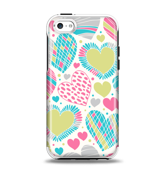The Fun Colored Vector Pattern Hearts Apple iPhone 5c Otterbox Symmetry Case Skin Set