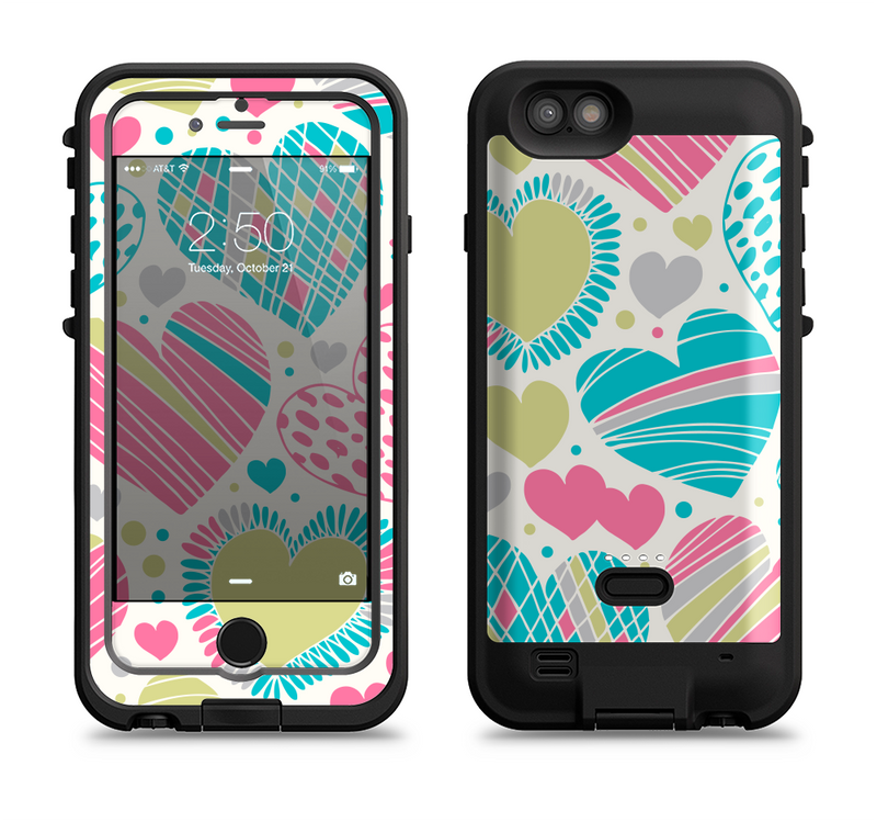 The Fun Colored Vector Pattern Hearts Apple iPhone 6/6s LifeProof Fre POWER Case Skin Set