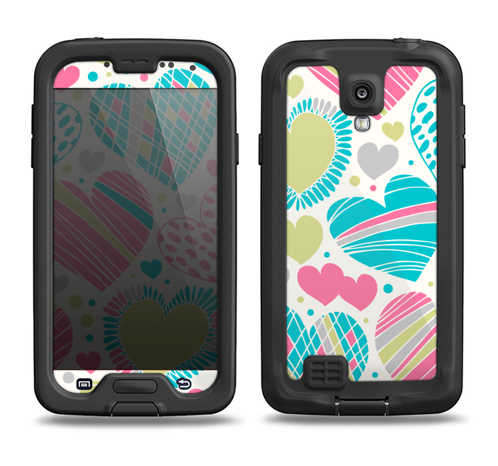 The Fun Colored Vector Pattern Hearts Samsung Galaxy S4 LifeProof Nuud Case Skin Set