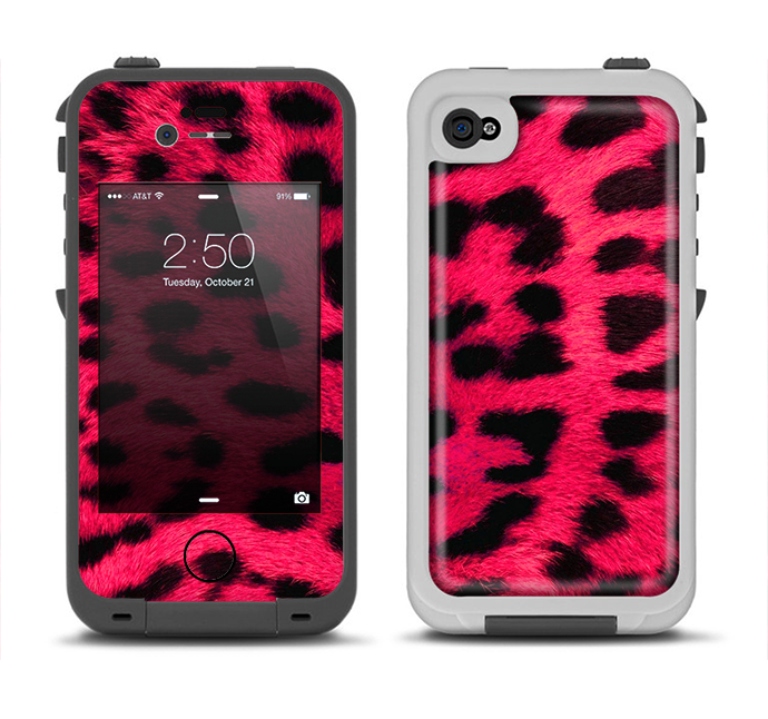 The Fuzzy Real Pink Leopard Print Apple iPhone 4-4s LifeProof Fre Case Skin Set