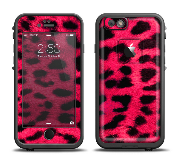 The Fuzzy Real Pink Leopard Print Apple iPhone 6 LifeProof Fre Case Skin Set