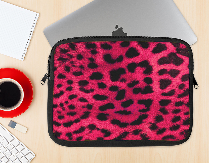 The Fuzzy Real Pink Leopard Print Ink-Fuzed NeoPrene MacBook Laptop Sleeve