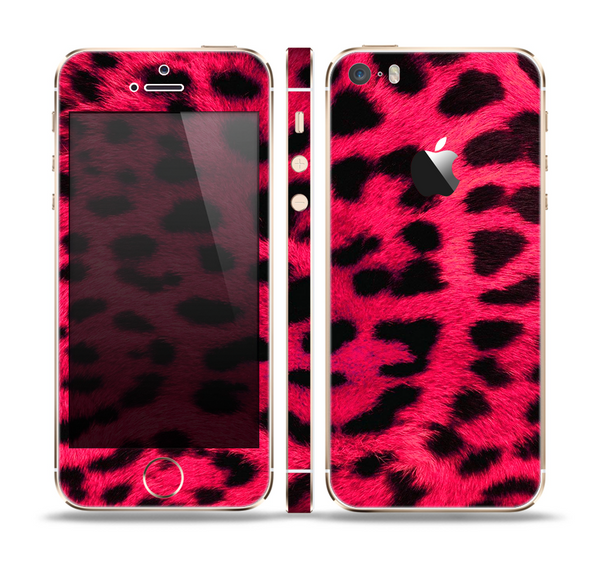 The Fuzzy Real Pink Leopard Print Skin Set for the Apple iPhone 5s