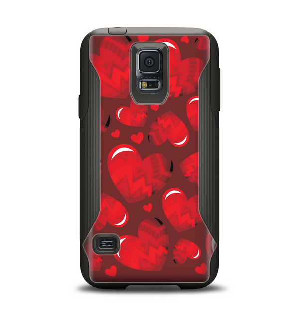 The Glossy Electric Hearts Samsung Galaxy S5 Otterbox Commuter Case Skin Set