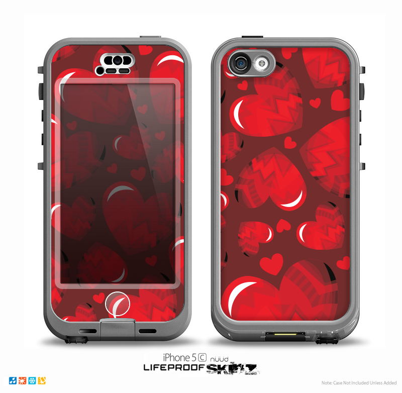 The Glossy Electric Hearts Skin for the iPhone 5c nüüd LifeProof Case