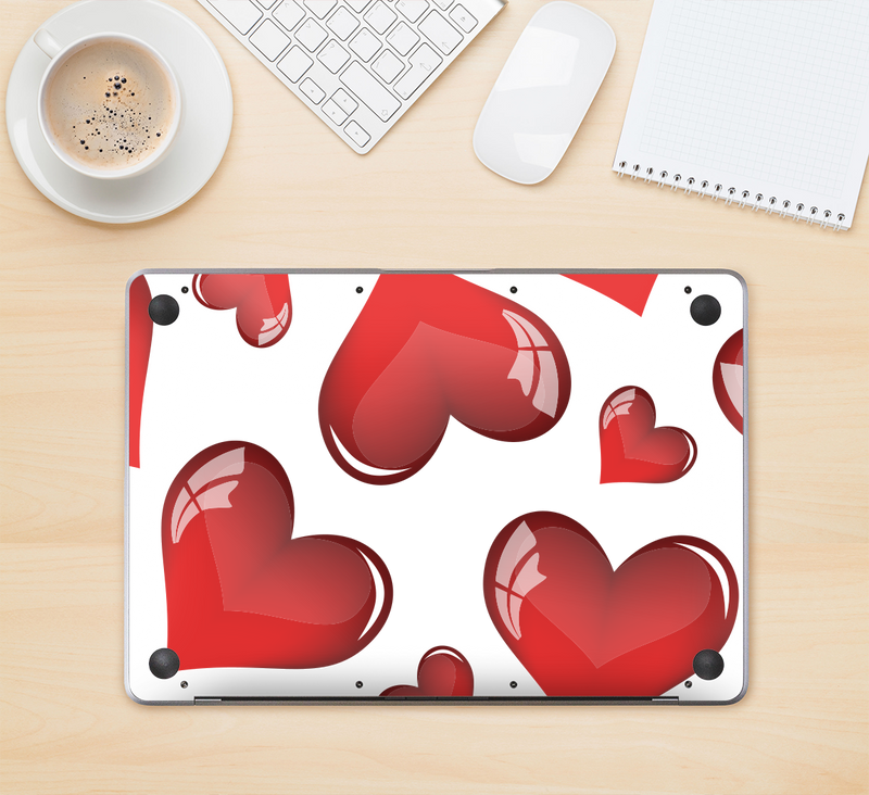 The Glossy Red 3D Love Hearts Skin Kit for the 12" Apple MacBook (A1534)