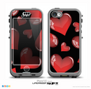 The Glossy Red 3D Love Hearts On Black Skin for the iPhone 5c nüüd LifeProof Case