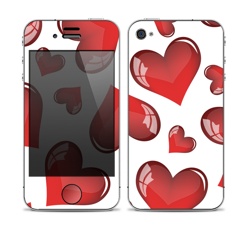 The Glossy Red 3D Love Hearts Skin for the Apple iPhone 4-4s