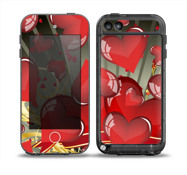 The Glossy Red 3D Love Hearts Skin for the iPod Touch 5th Generation frē LifeProof Case