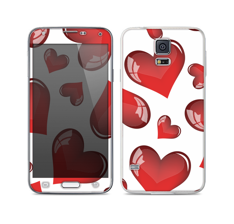 The Glossy Red 3D Love Hearts on White Skin For the Samsung Galaxy S5