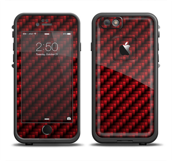 The Glossy Red Carbon Fiber Apple iPhone 6 LifeProof Fre Case Skin Set