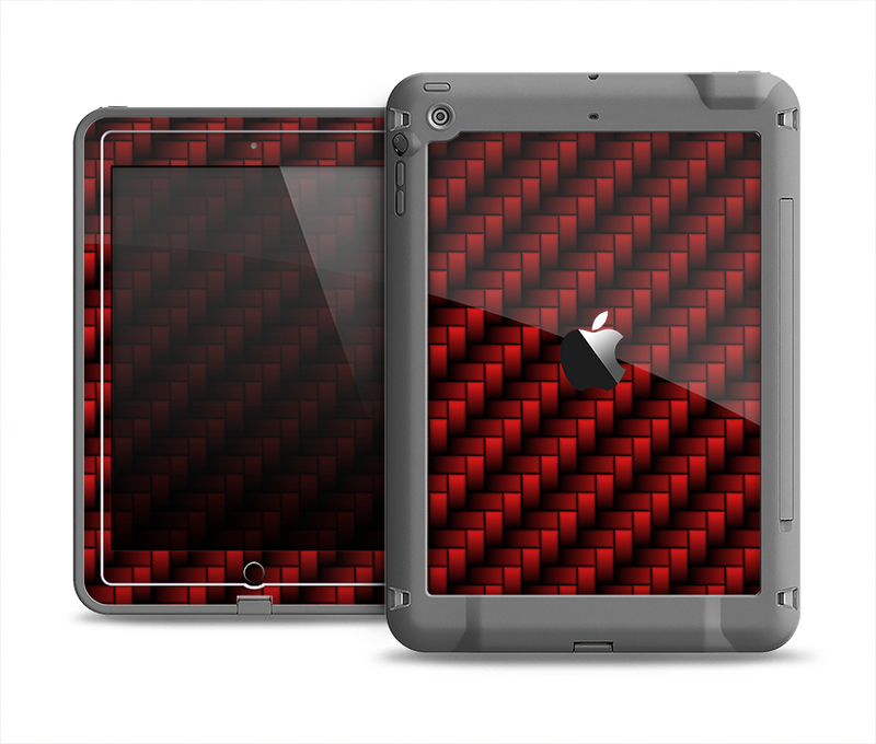 The Glossy Red Carbon Fiber Apple iPad Air LifeProof Fre Case Skin Set