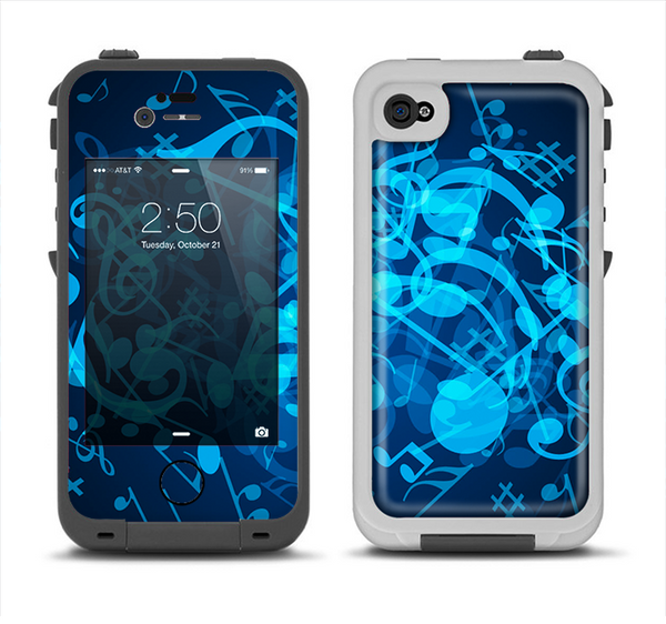 The Glowing Blue Music Notes Apple iPhone 4-4s LifeProof Fre Case Skin Set