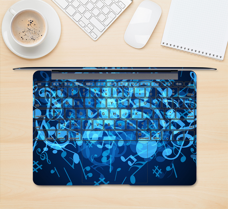 The Glowing Blue Music Notes Skin Kit for the 12" Apple MacBook (A1534)