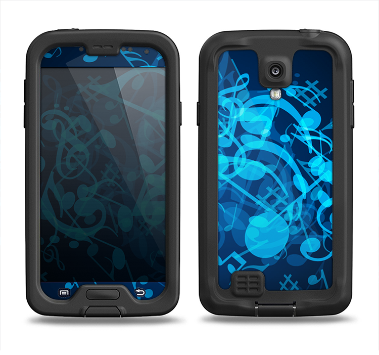 The Glowing Blue Music Notes Samsung Galaxy S4 LifeProof Nuud Case Skin Set