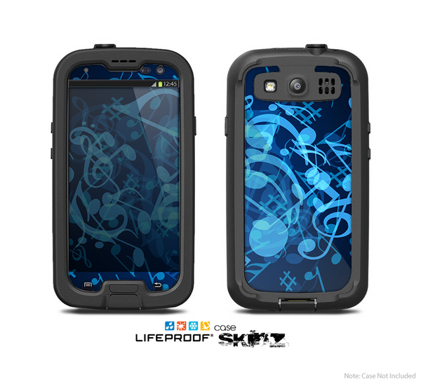 The Glowing Blue Music Notes Skin For The Samsung Galaxy S3 LifeProof Case