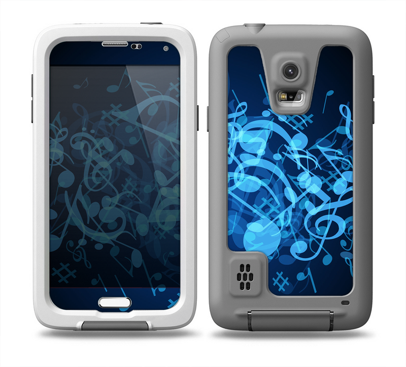 The Glowing Blue Music Notes Skin for the Samsung Galaxy S5 frē LifeProof Case