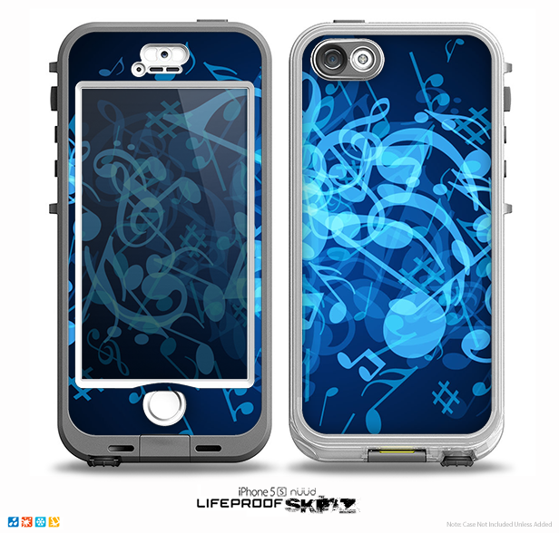 The Glowing Blue Music Notes Skin for the iPhone 5-5s NUUD LifeProof Case for the LifeProof Skin