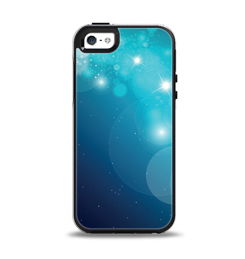 The Glowing Blue & Teal Translucent Circles Apple iPhone 5-5s Otterbox Symmetry Case Skin Set
