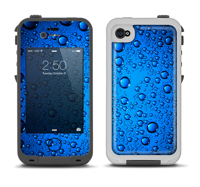 The Glowing Blue Vivid RainDrops Apple iPhone 4-4s LifeProof Fre Case Skin Set