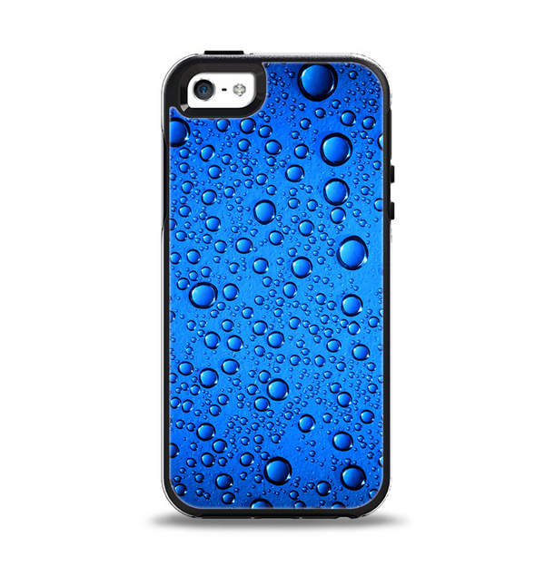 The Glowing Blue Vivid RainDrops Apple iPhone 5-5s Otterbox Symmetry Case Skin Set
