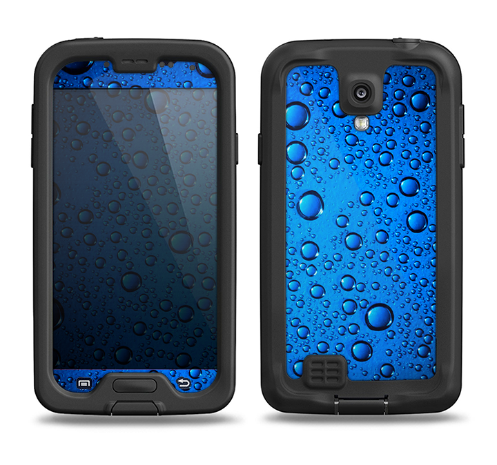 The Glowing Blue Vivid RainDrops Samsung Galaxy S4 LifeProof Fre Case Skin Set