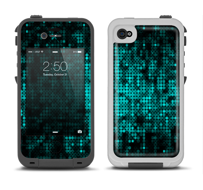The Glowing Digital Green Dots Apple iPhone 4-4s LifeProof Fre Case Skin Set