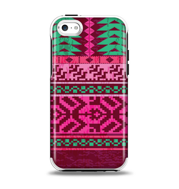 The Glowing Green & Pink Ethnic Aztec Pattern Apple iPhone 5c Otterbox Symmetry Case Skin Set