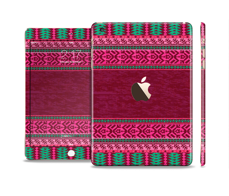 The Glowing Green & Pink Ethnic Aztec Pattern Full Body Skin Set for the Apple iPad Mini 3