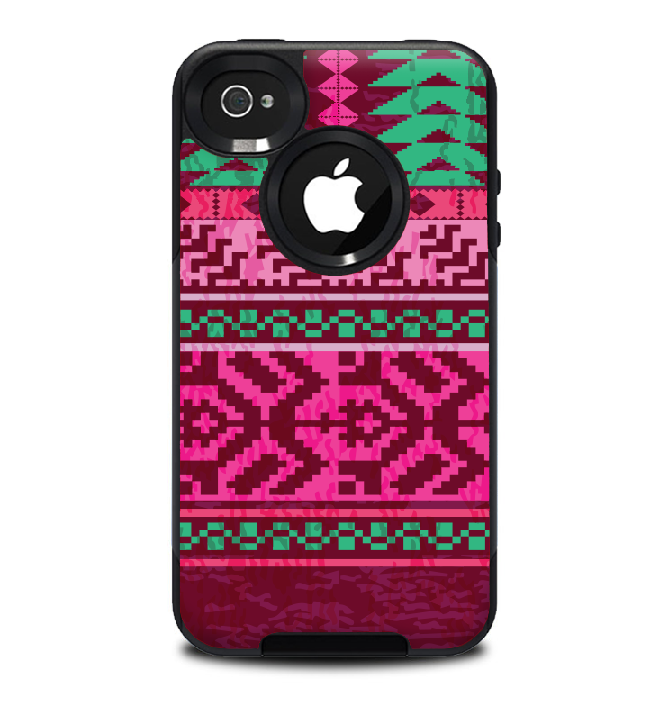 The Glowing Green & Pink Ethnic Aztec Pattern Skin for the iPhone 4-4s OtterBox Commuter Case