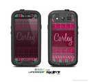 The Glowing Green & Pink Ethnic Aztec Pattern with Name Script Skin For The Samsung Galaxy S3 LifeProof Case