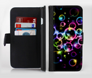 The Glowing Neon Bubbles Ink-Fuzed Leather Folding Wallet Credit-Card Case for the Apple iPhone 6/6s, 6/6s Plus, 5/5s and 5c
