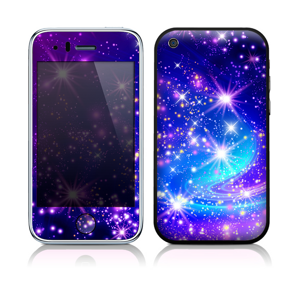 The Glowing Pink & Blue Starry Orbit Skin for the Apple iPhone 3-3gs