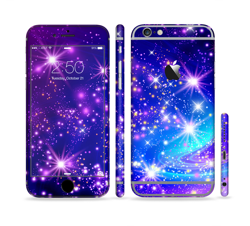 The Glowing Pink & Blue Starry Orbit Sectioned Skin Series for the Apple iPhone 6 Plus