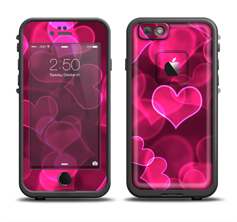 The Glowing Pink Outlined Hearts Apple iPhone 6/6s LifeProof Fre Case Skin Set