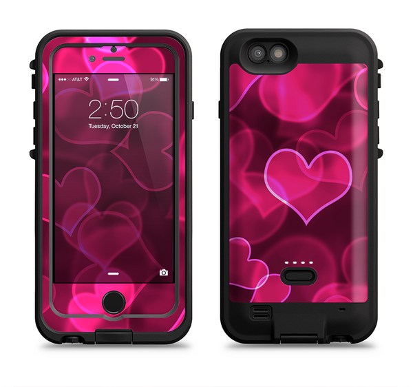 The Glowing Pink Outlined Hearts Apple iPhone 6/6s LifeProof Fre POWER Case Skin Set