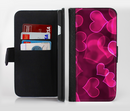 The Glowing Pink Outlined Hearts Ink-Fuzed Leather Folding Wallet Credit-Card Case for the Apple iPhone 6/6s, 6/6s Plus, 5/5s and 5c