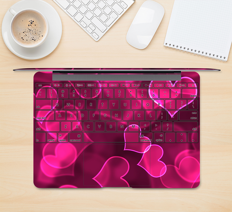 The Glowing Pink Outlined Hearts Skin Kit for the 12" Apple MacBook (A1534)