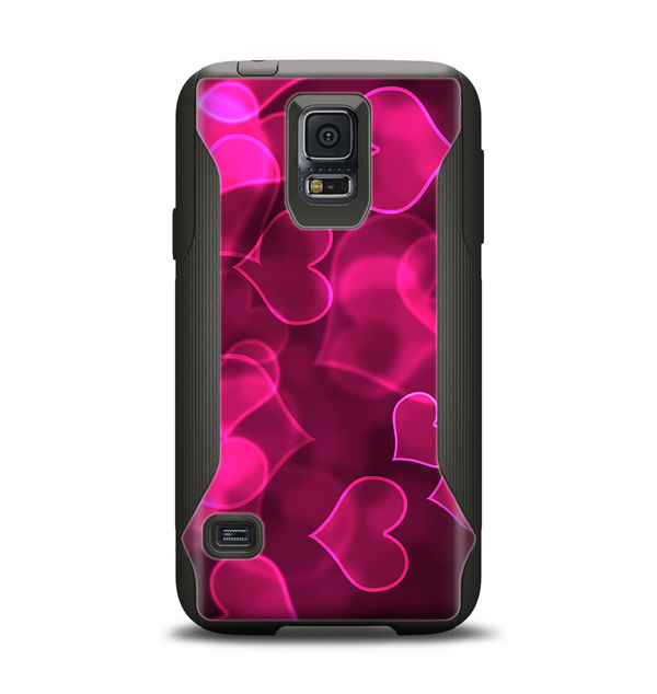 The Glowing Pink Outlined Hearts Samsung Galaxy S5 Otterbox Commuter Case Skin Set