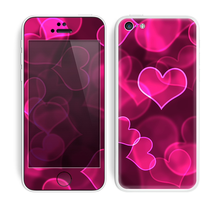 The Glowing Pink Outlined Hearts Skin for the Apple iPhone 5c