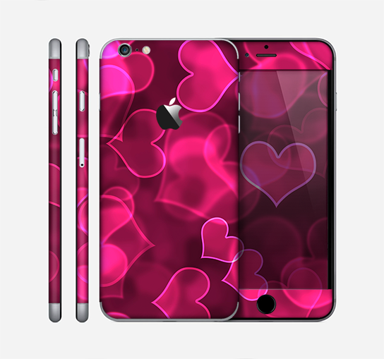 The Glowing Pink Outlined Hearts Skin for the Apple iPhone 6 Plus