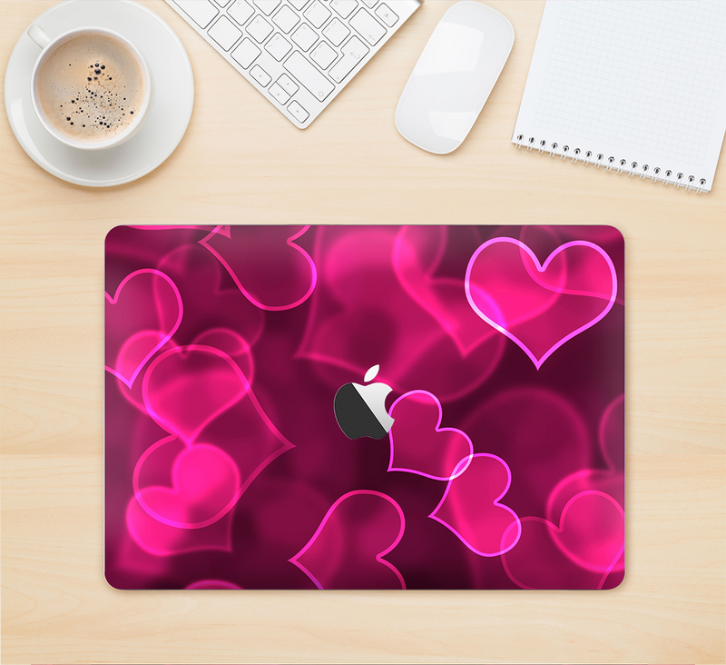 The Glowing Pink Outlined Hearts Skin Kit for the 12" Apple MacBook (A1534)