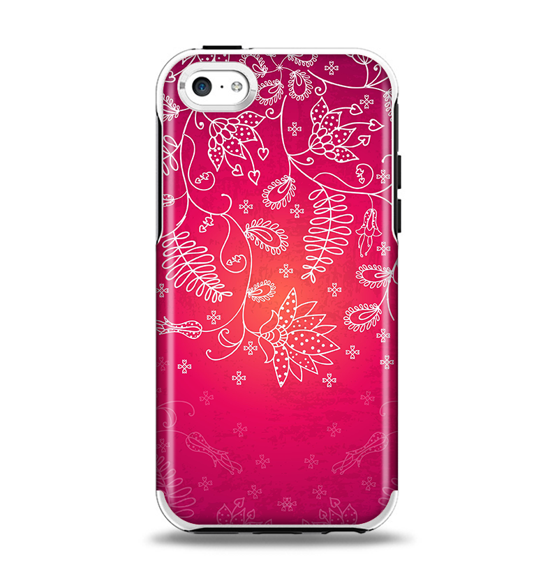 The Glowing Pink & White Lace Apple iPhone 5c Otterbox Symmetry Case Skin Set